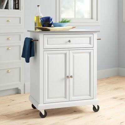 White Kitchen Cart with Stainless Steel Top T7180