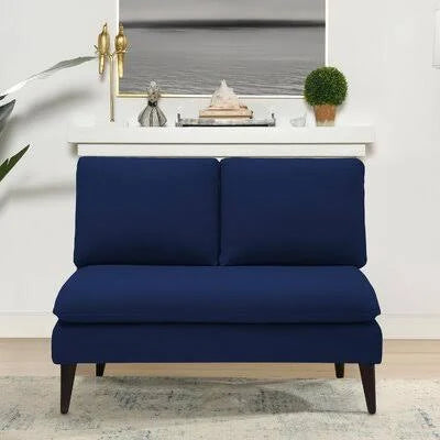 Navy Blue Velvet Armless Settee F50485