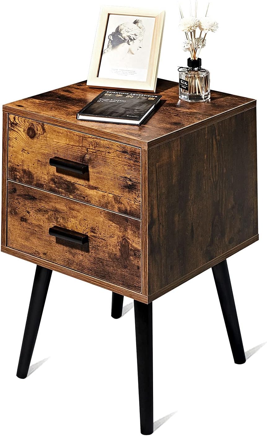 Rustic Brown Wooden Night Stand with 2 Drawers I557200