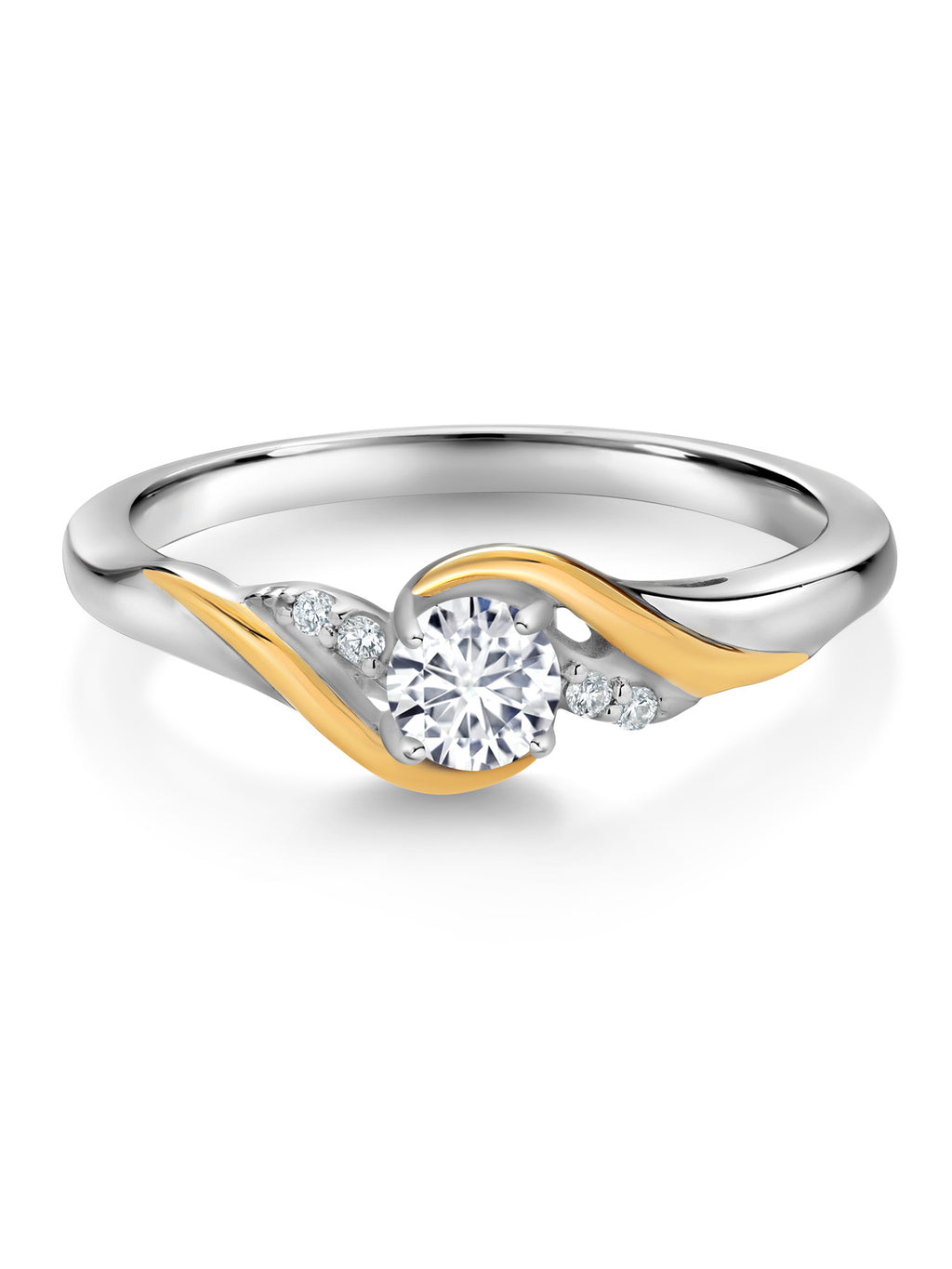 925 Sterling Silver 10K Yellow Gold Round White Lab Grown Diamond Engagement Ring W375