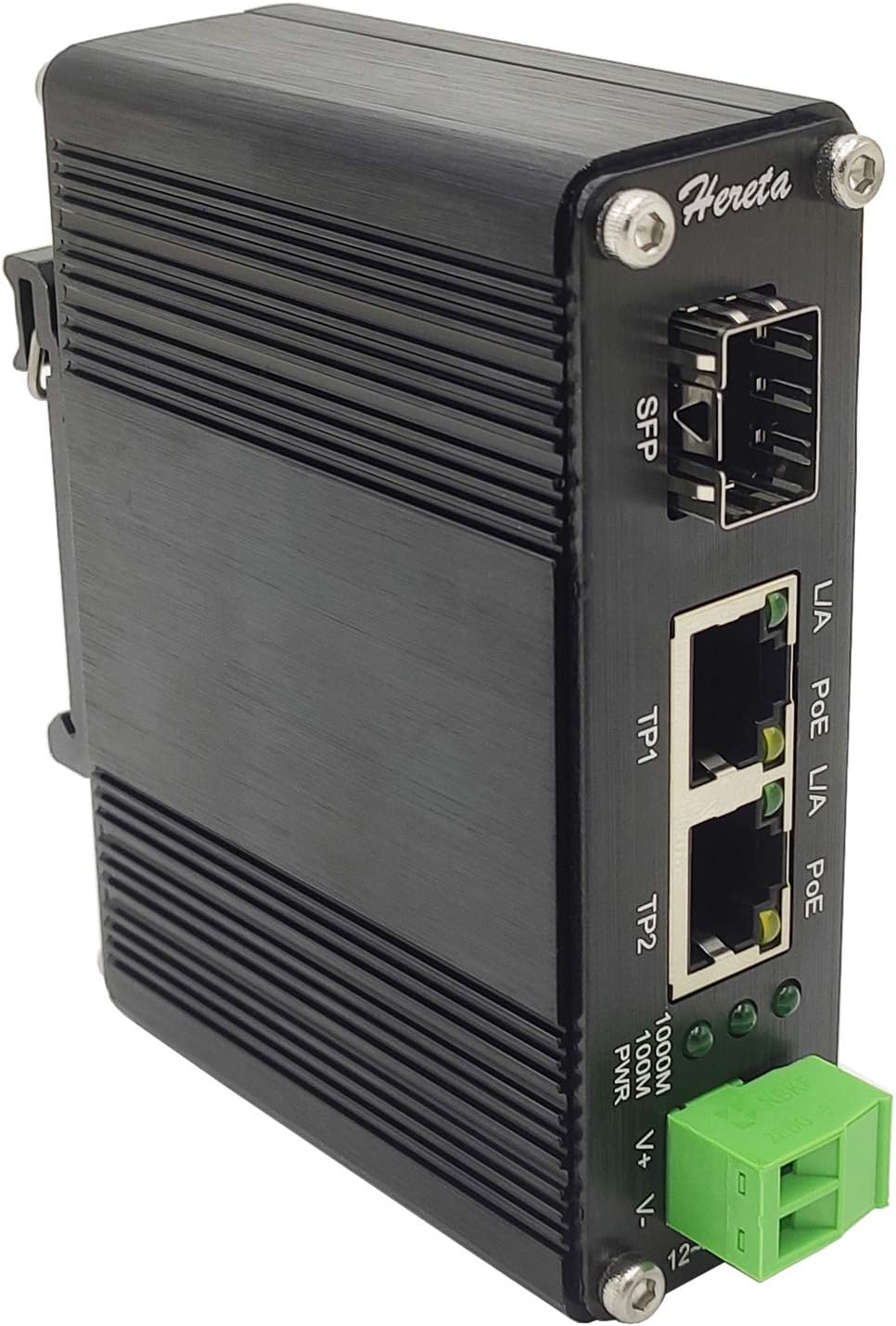 Industrial Ethernet Media Converter POE+ 30W Aluminum Case 2 RJ45 Port 1 SFP Port 12~48V DC Input G436