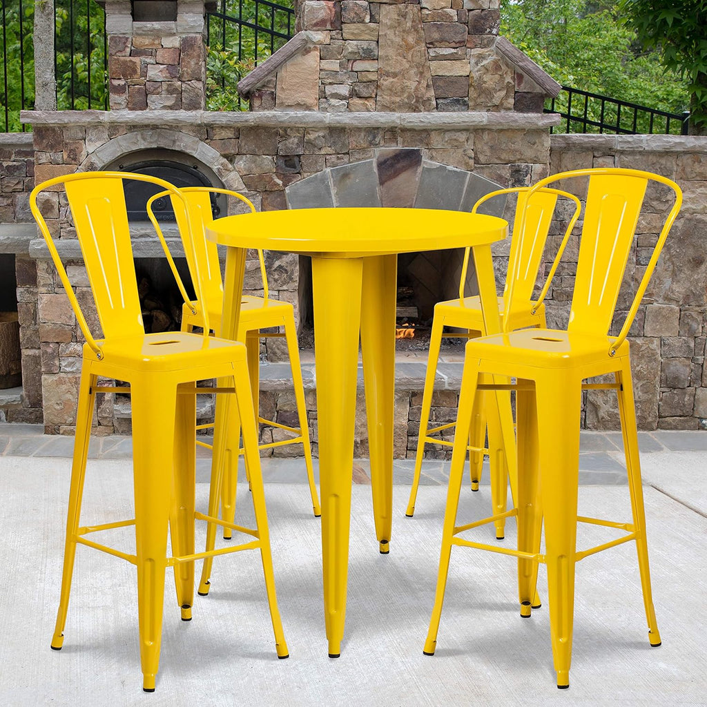 30 Round Silver Metal Bar Table Set with 4 Cafe Stools F39431
