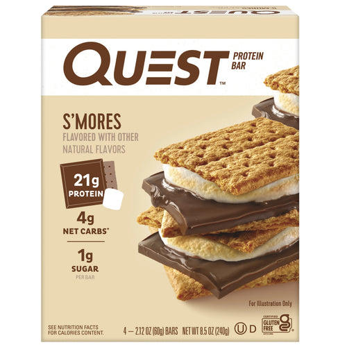 (3 pack) Quest Protein Bar, Smores, 20g Protein, Gluten Free, 4 Ct N189