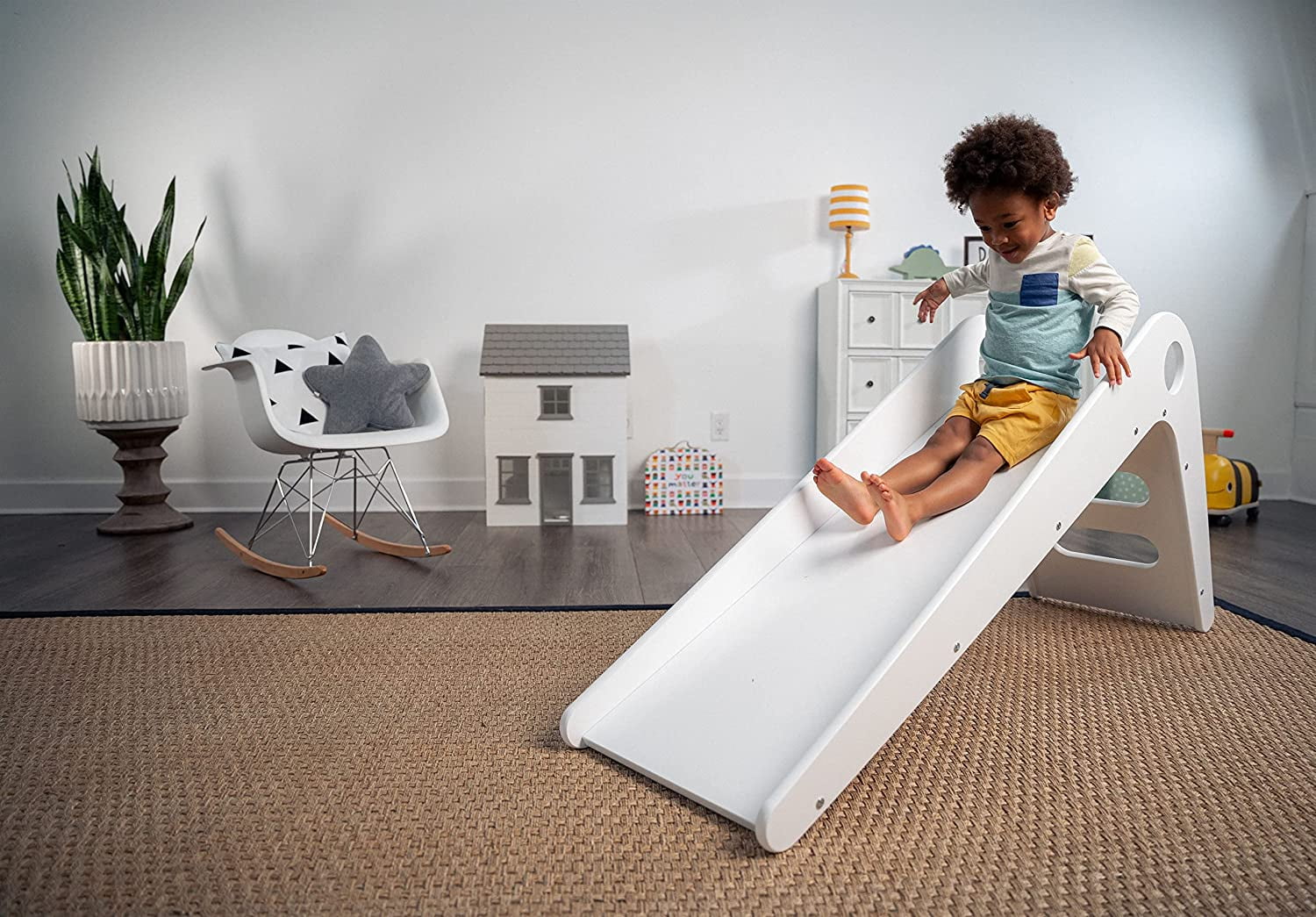 Wooden Indoor Slide for Toddlers (White) O5172
