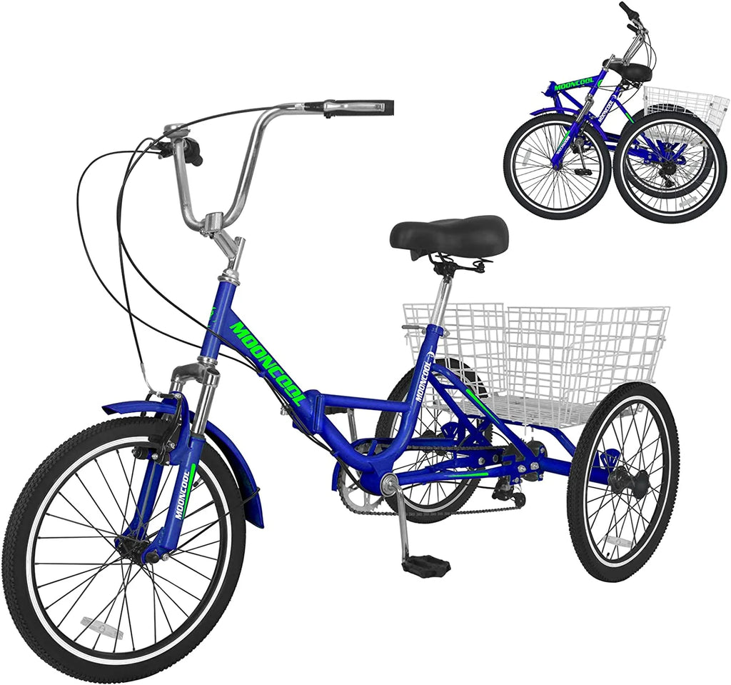 Adult Folding Tricycle 7 Speed 20/24/26 inch Three Wheel Bike with Large Basket R8251