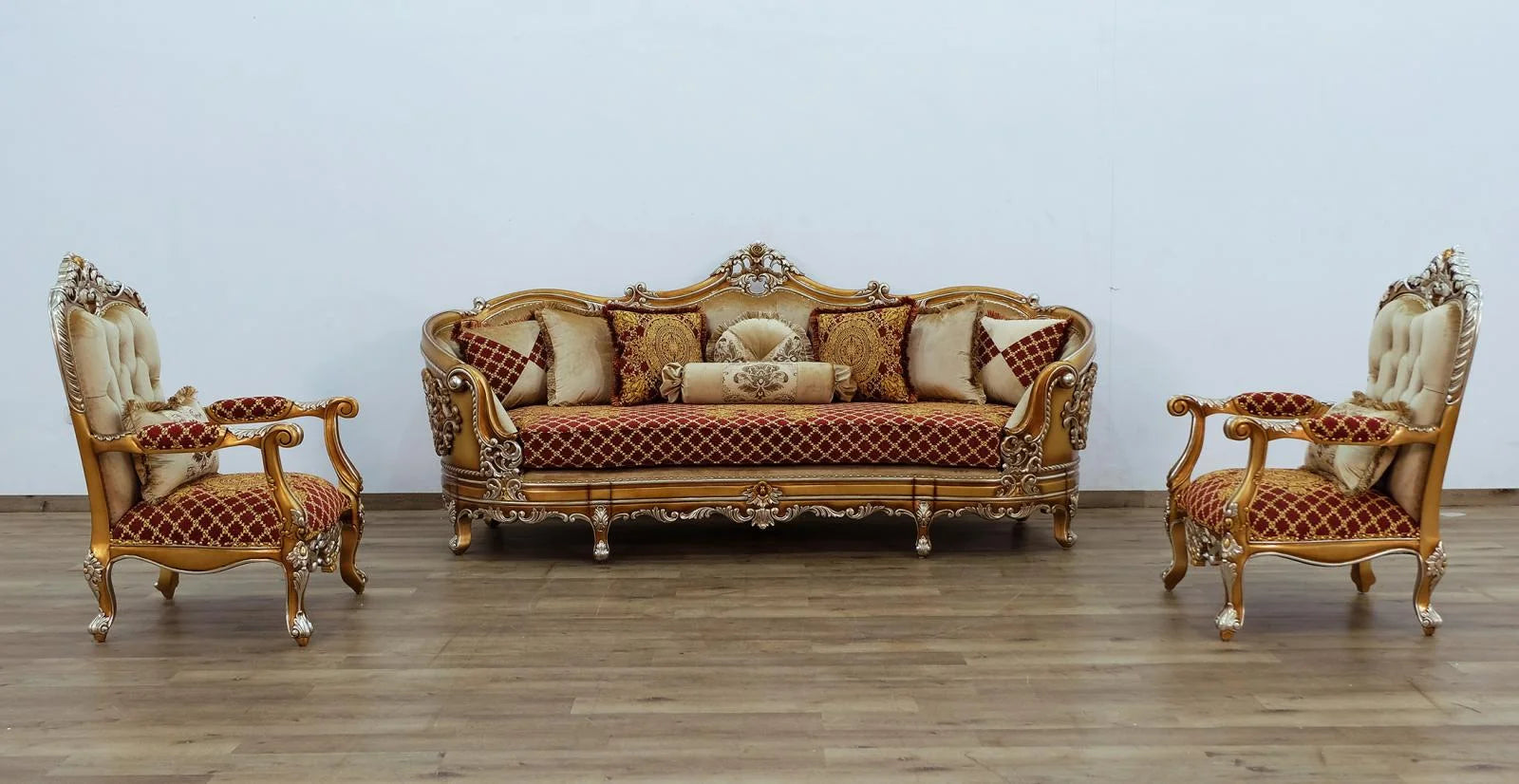 Red & Gold Wood Trim Sofa Set 3 X495402