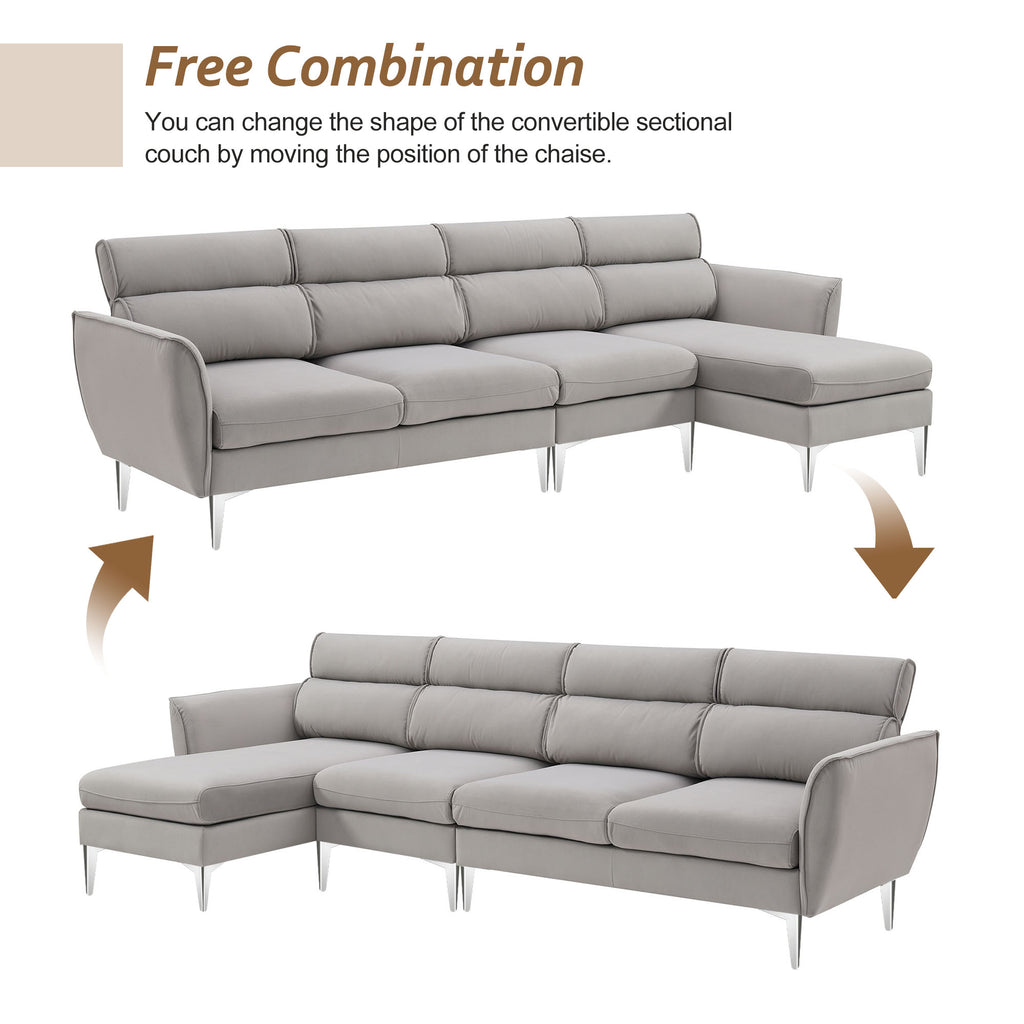 Gray Flannel L-Shaped Convertible Sectional Sofa U4815