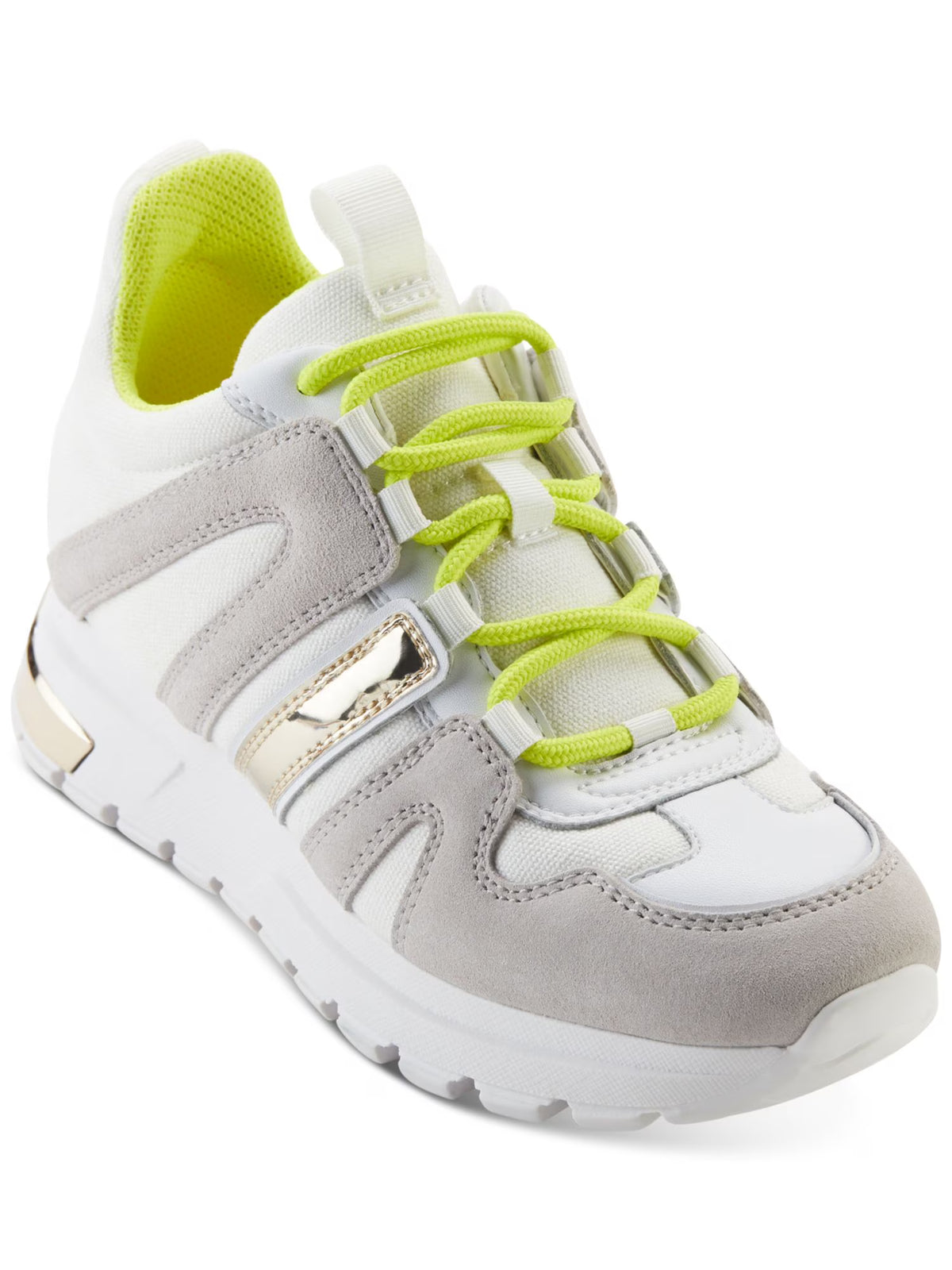 Beige Metallic Round Toe Wedge Lace-Up Athletic Sneakers 7.5 M V513356