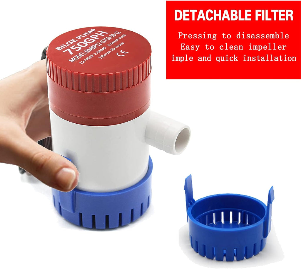 DC Submersible Bilge Water Pump 750 GPH 12V 3/4 inch Hose Outlet S14194