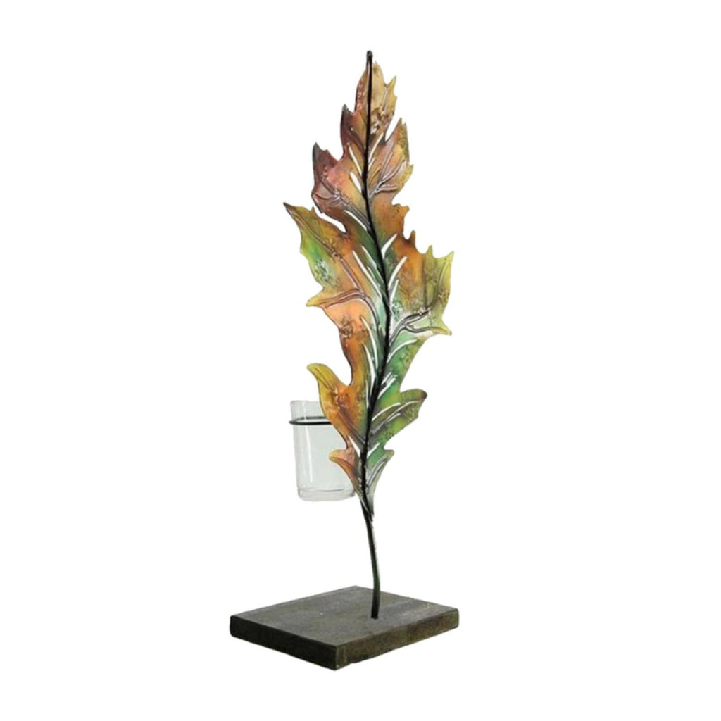 Green and Brown Autumn Leaf Votive Candle Holder J7808