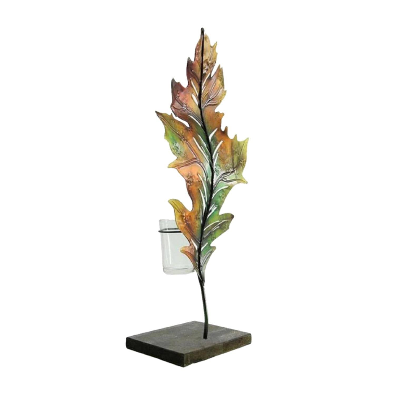 Green and Brown Autumn Leaf Votive Candle Holder J7808