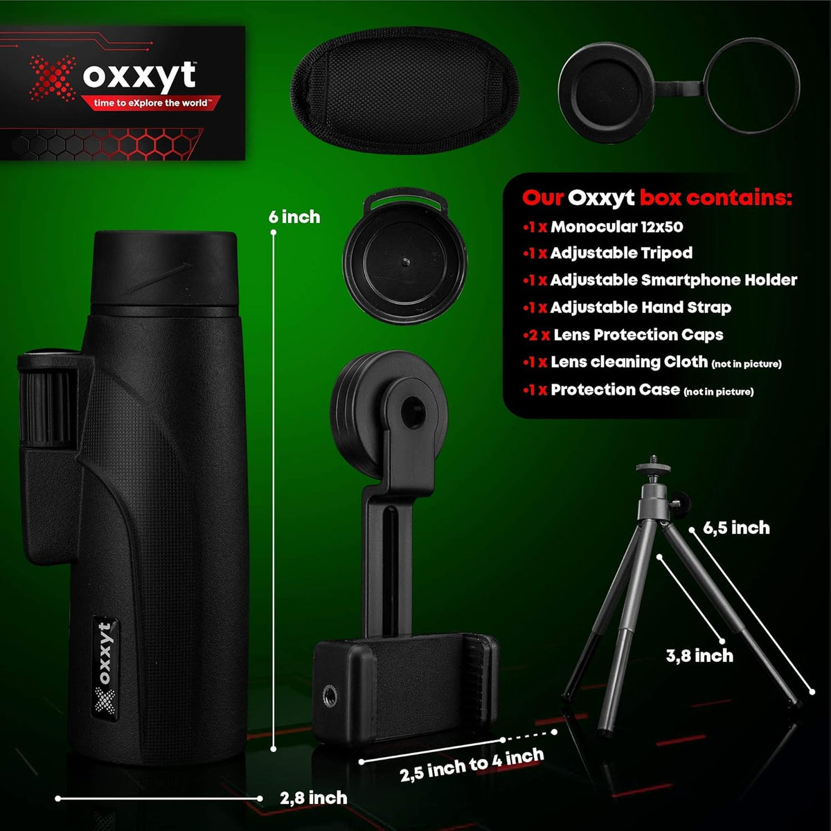 Monocular Telescope 12X50 with EVA Case, BAK4 Prism, FMC Lens, Phone Holder, Tripod V372050