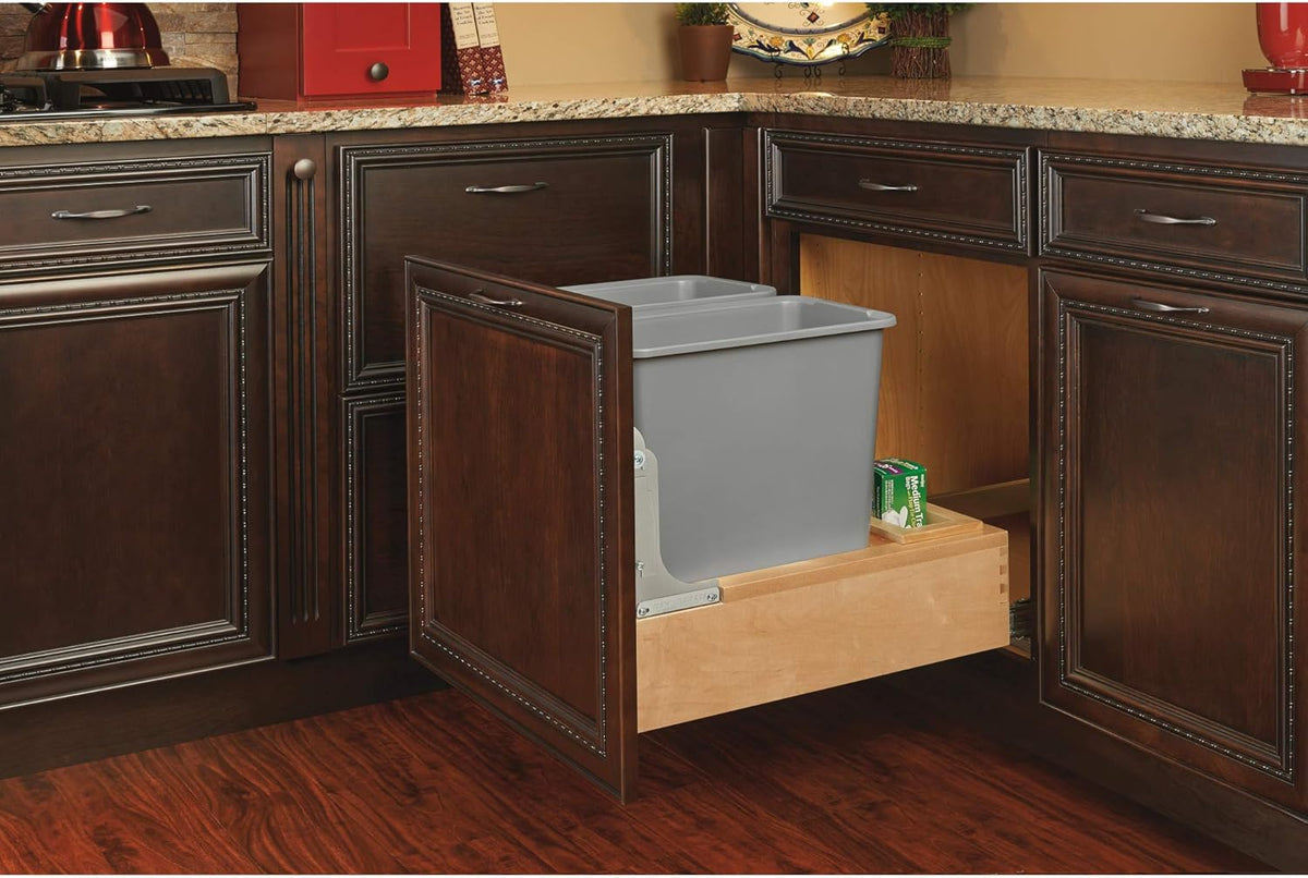 Double 30-Quart Maple Bottom Mount Kitchen Pullout Waste Container Trash Cans with Soft Open & Close Slide System, Silver H304