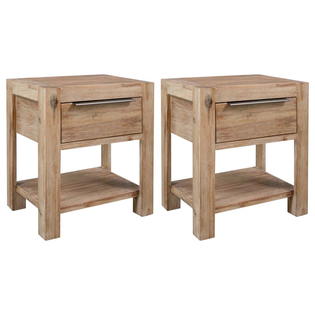 2 Pcs Solid Acacia Wood Nightstands with Drawers N3992