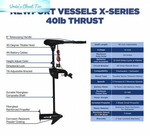 40lb Thrust Transom Mounted Saltwater Electric Trolling Motor I1683