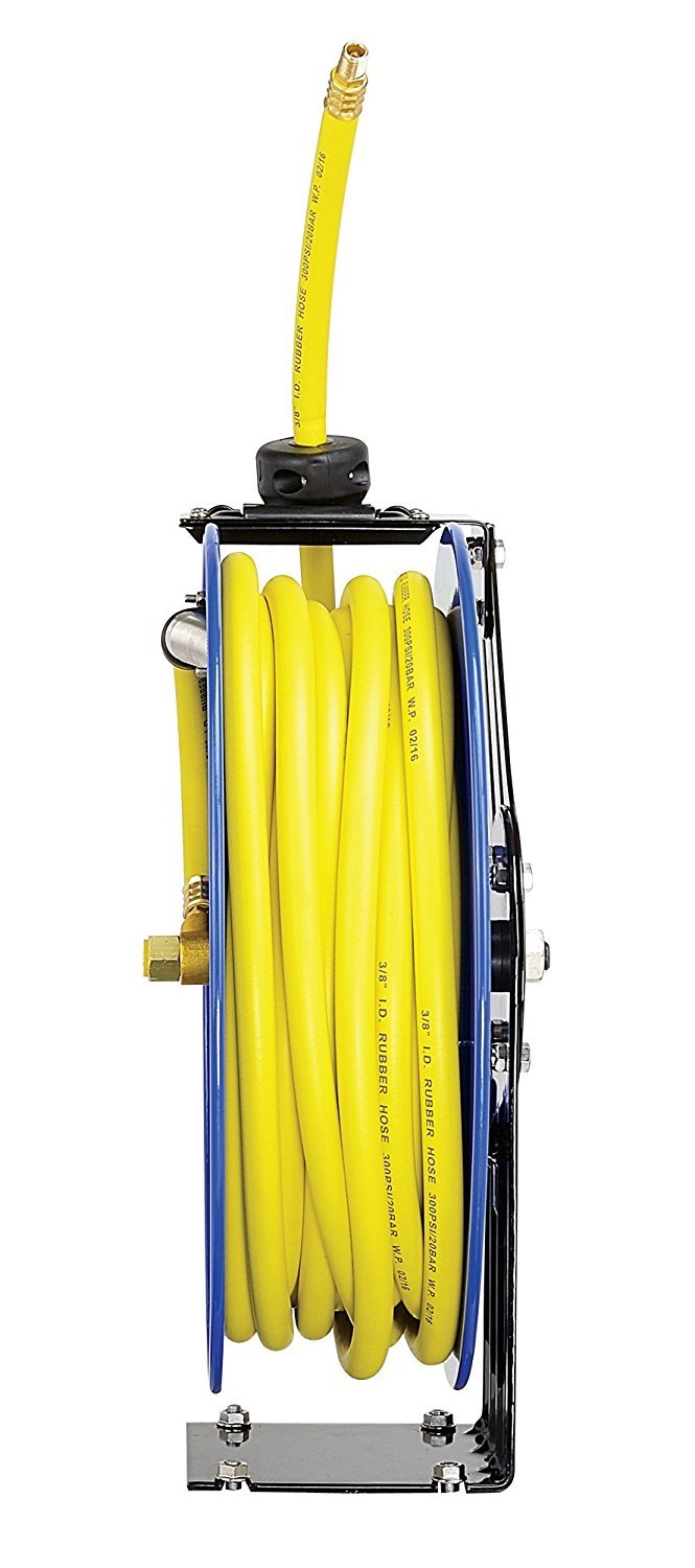 Retractable 3/8" x 50' SBR Rubber Air Hose Reel, 300PSI, Steel Single Arm B64942
