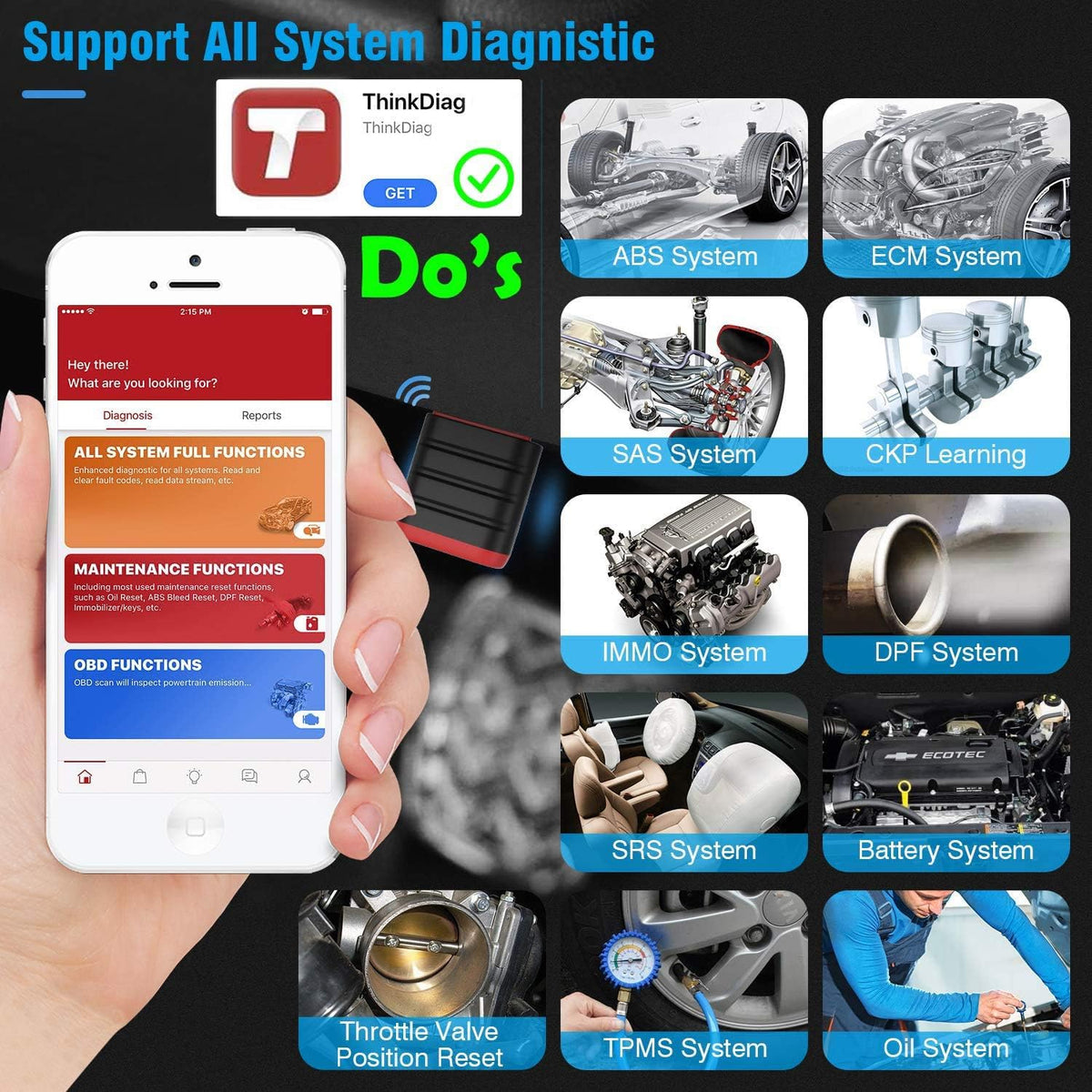 Bluetooth OBD2 Scanner with 15 Reset Service C492