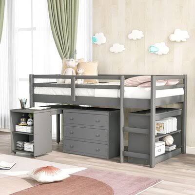 Twin 2 Drawer Loft Bed with Built-in Desk T725