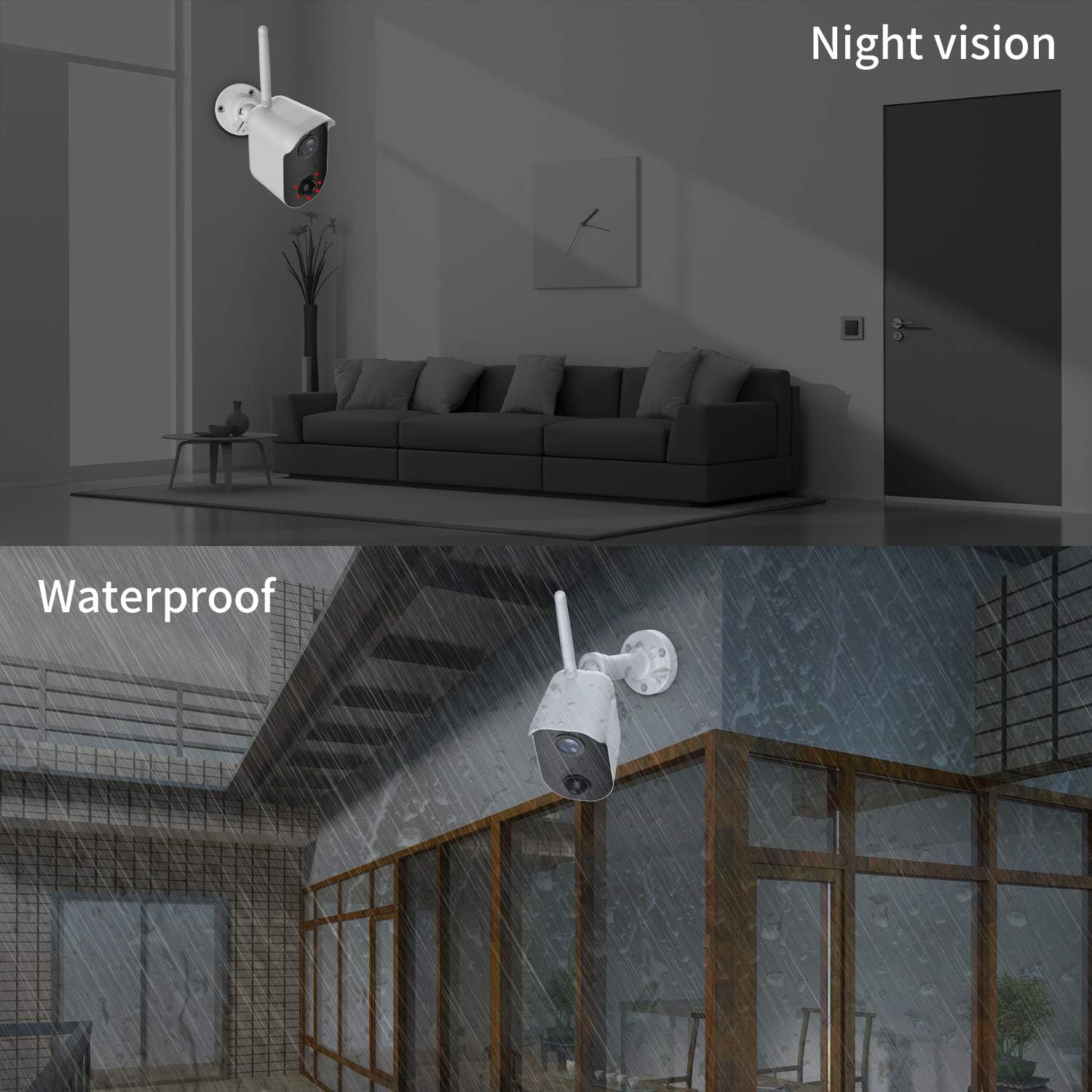 Wireless Battery Powered 1080P Security Camera with Night Vision, 2 Cameras Y186436