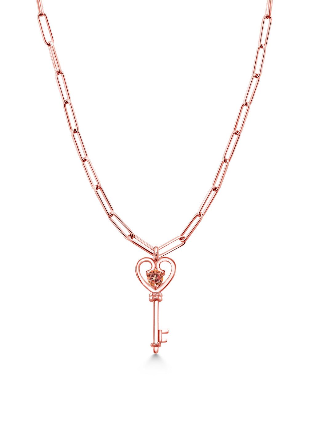 1.00 Ct Mystic Topaz Heart Key Pendant with Paperclip Link Chain 18 inch M44669