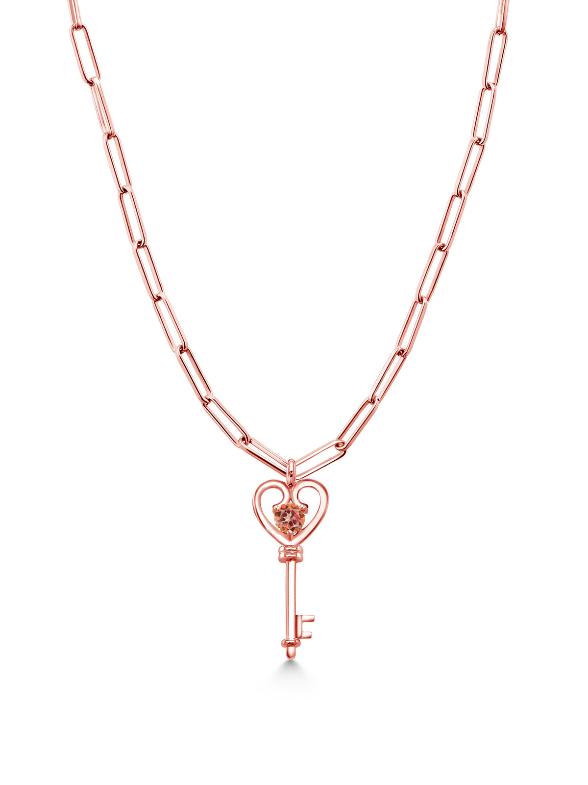 1.00 Ct Mystic Topaz Heart Key Pendant with Paperclip Link Chain 18 inch M44669