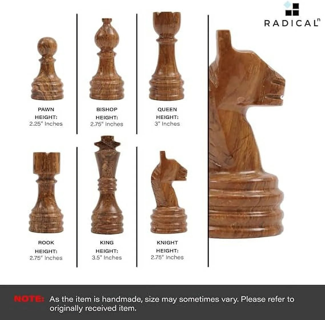 Marble Chess Set 15 Inches Fossil Coral and Dark Brown Handmade Chess Board with 32 Chess Pieces U483209