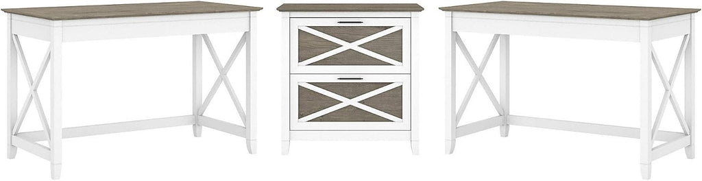 2 Person Desk Set with Lateral File Cabinet, Cape Cod Gray G260118