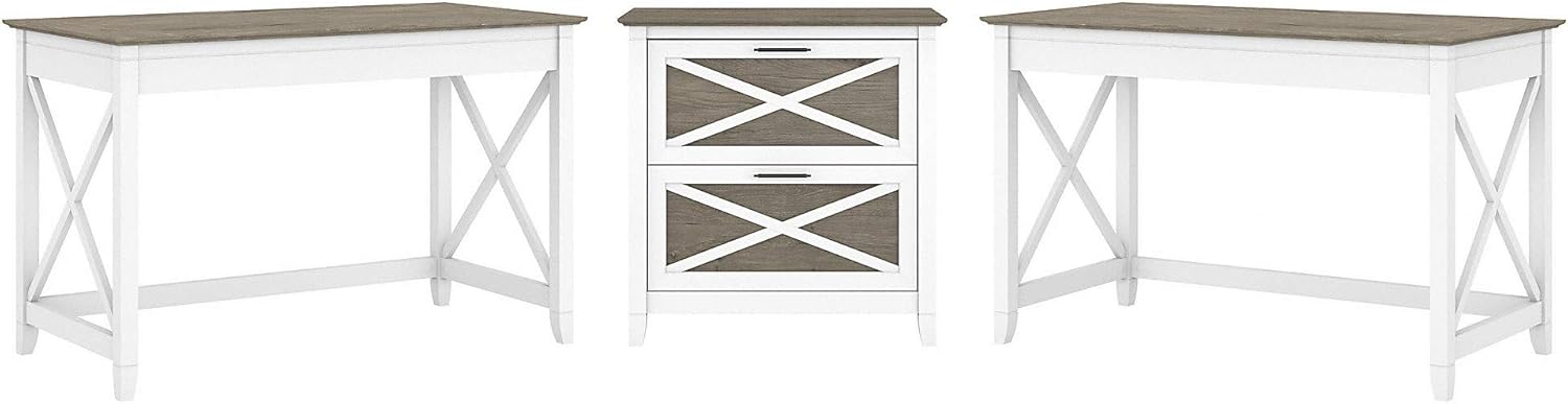 2 Person Desk Set with Lateral File Cabinet, Cape Cod Gray G260118