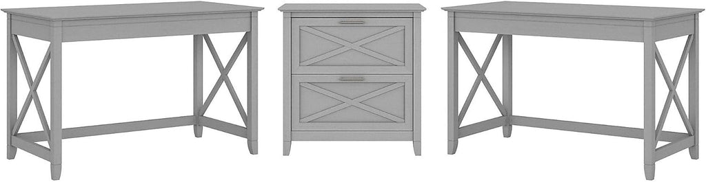 2 Person Desk Set with Lateral File Cabinet, Cape Cod Gray G260118