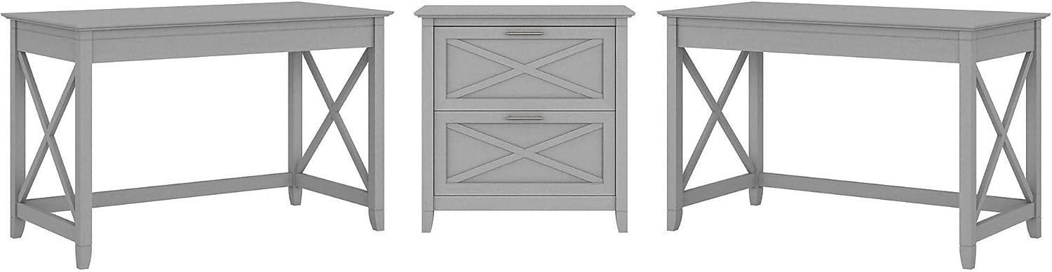 2 Person Desk Set with Lateral File Cabinet, Cape Cod Gray G260118
