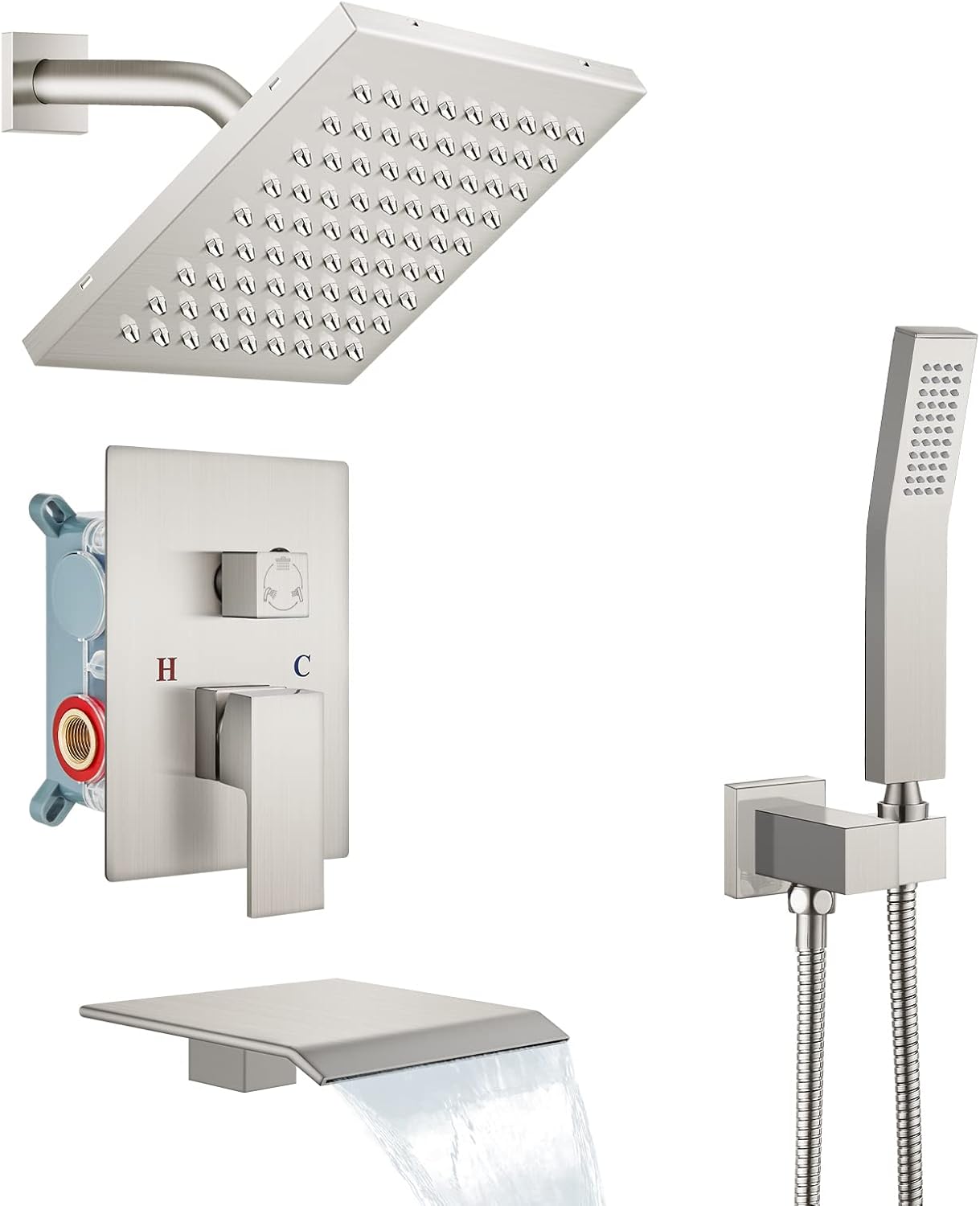 Polish Chrome Rainfall Shower System with Tub Spout and Handheld Sprayer L71602