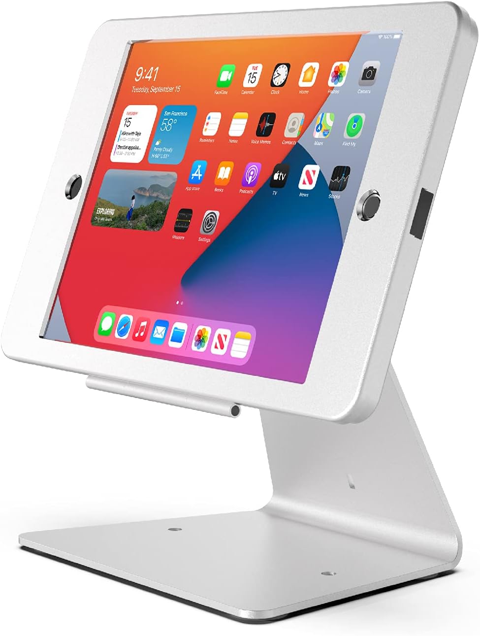 Silver Desktop Kiosk Stand Enclosure for iPad 10.2-Inch with Lock & Key, 360° Rotating L680336