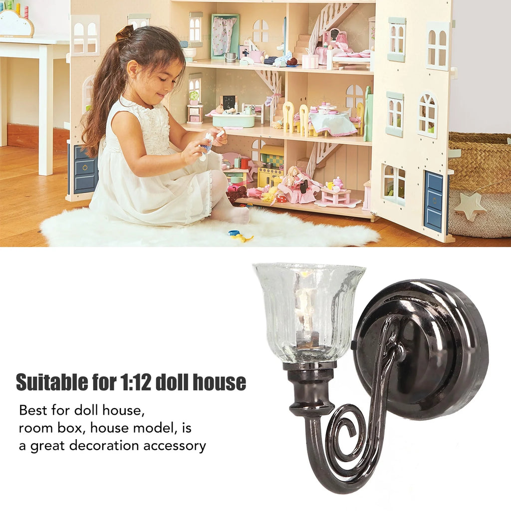 1:12 Dollhouse Wall Lamp LED Warm Lighting Metal Miniature Wall Sconce with Battery U725