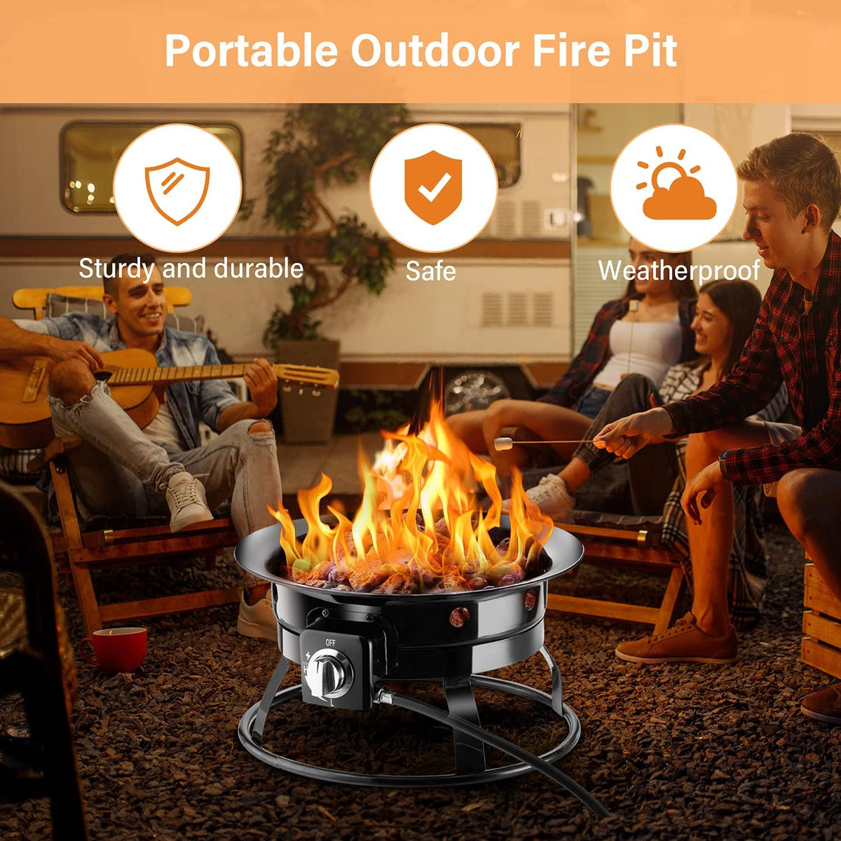 18.5 Propane Gas Fire Pit, Portable Fire Bowl 58,000 BTU, Manual Ignition B926
