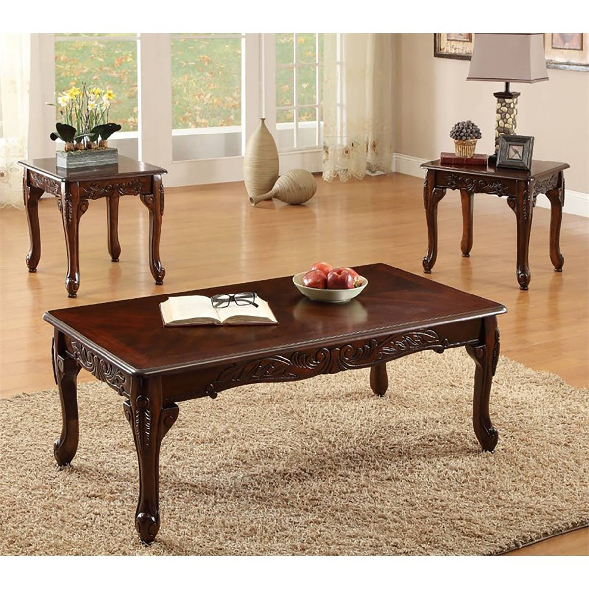 3 Piece Coffee Table Set in Dark Cherry K7669