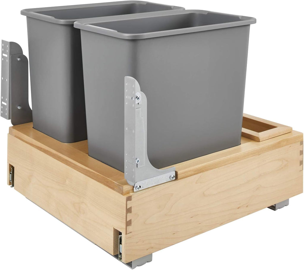 Double 30-Quart Maple Bottom Mount Kitchen Pullout Waste Container Trash Cans with Soft Open & Close Slide System, Silver H304