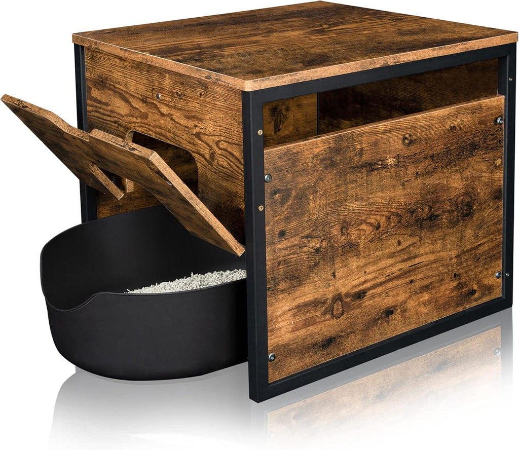 Rustic Brown and Black Cat Litter Box Enclosure with Magnetic Door J928502