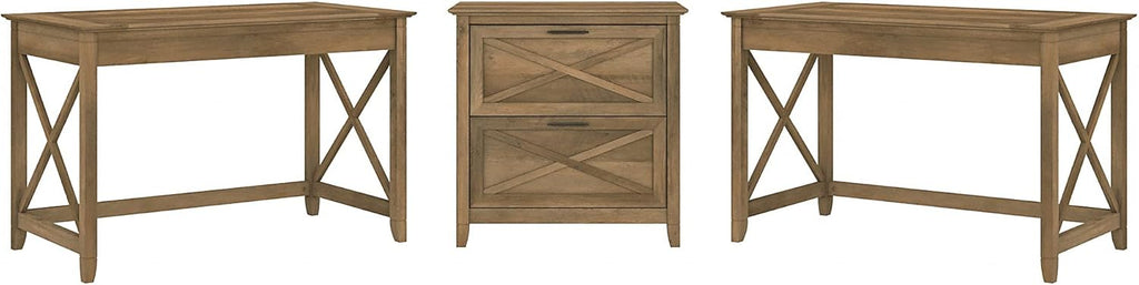 2 Person Desk Set with Lateral File Cabinet, Cape Cod Gray G260118