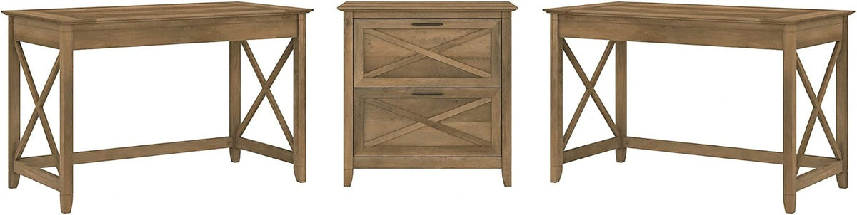 2 Person Desk Set with Lateral File Cabinet, Cape Cod Gray G260118