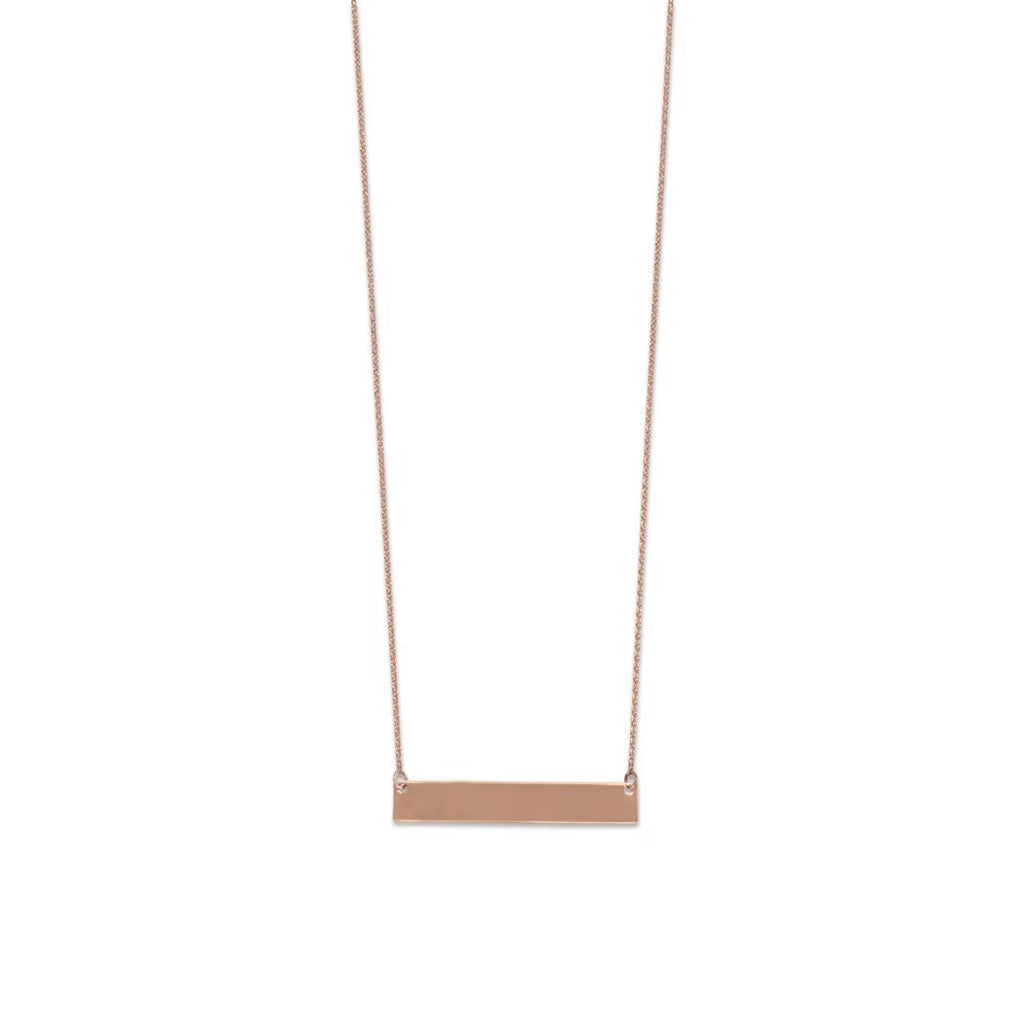 14k Rose Gold Plated 925 Sterling Silver Engravable Bar Necklace 16+2 Inch C7914