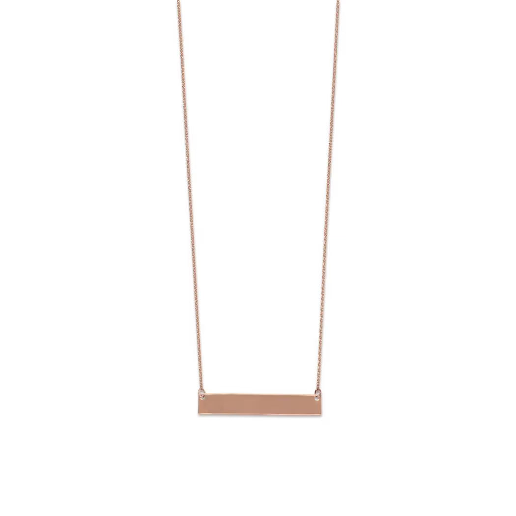 14k Rose Gold Plated 925 Sterling Silver Engravable Bar Necklace 16+2 Inch C7914