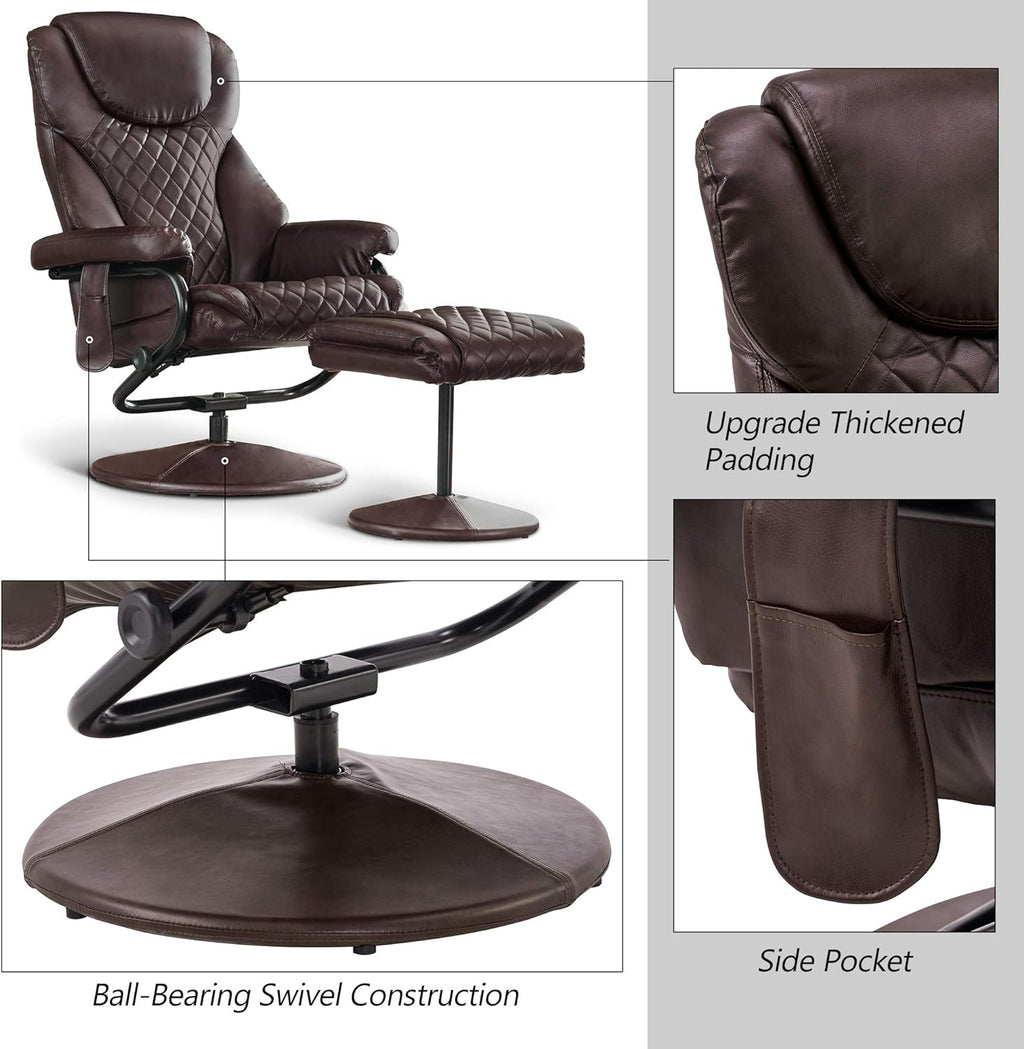 Dark Brown Faux Leather Swivel Recliner with Ottoman R260