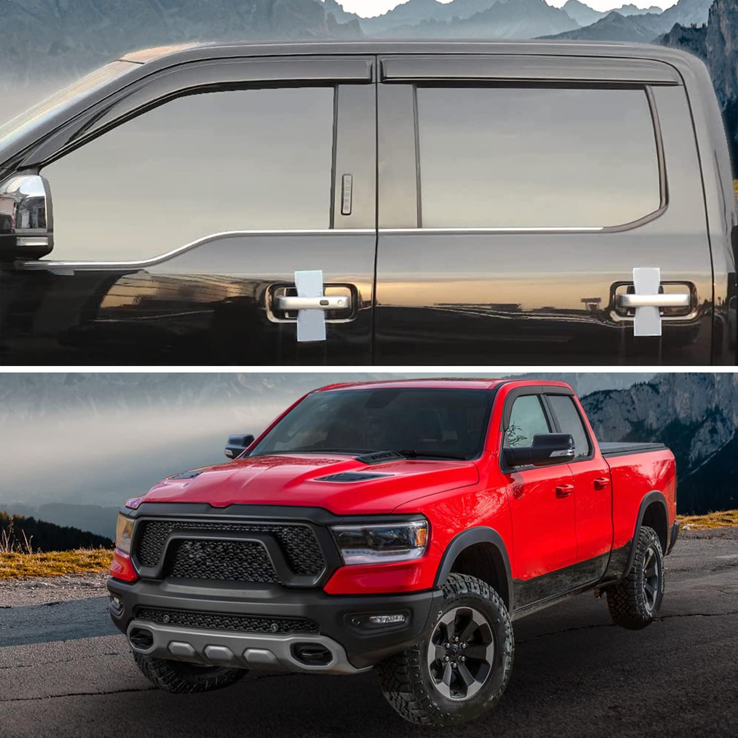 4-Piece Dark Smoke Side Window Deflectors for Dodge Ram 1500 Quad Cab Z891