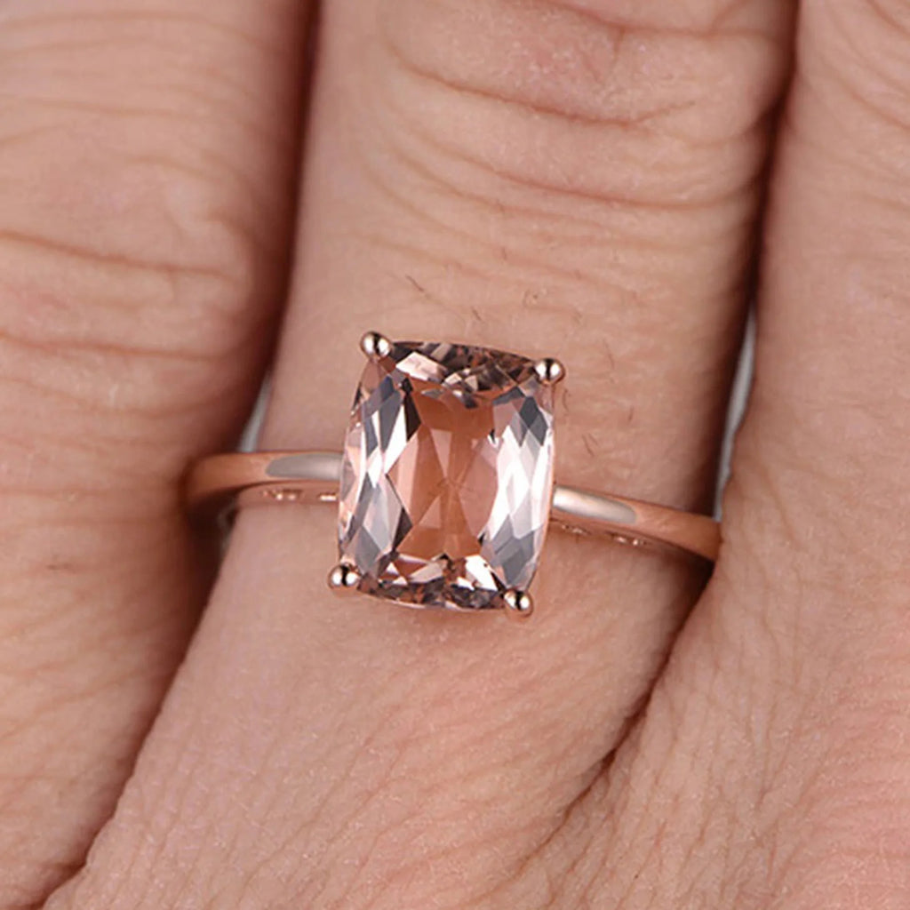 10mm Cushion Morganite 4 Carat Engagement Ring 10k Rose Gold Filigree L1504