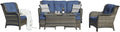 5 Piece Rattan Sectional Sofa Set with 3-Seat Couch 2 Armchairs 2 Ottoman Footrests Grey/Blue A193