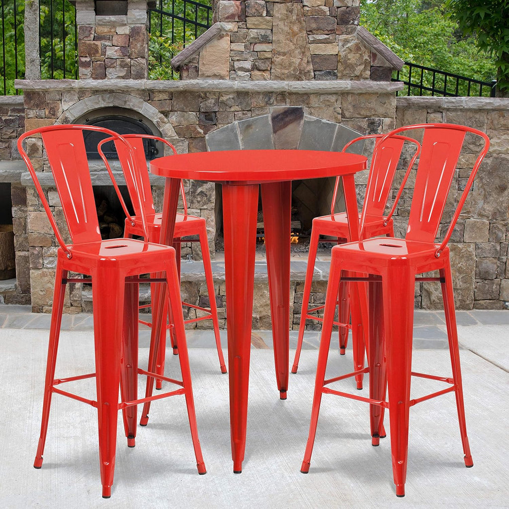 30 Round Silver Metal Bar Table Set with 4 Cafe Stools F39431