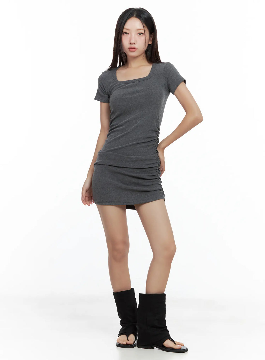 Shirred Square-Neck Mini Dress CL508