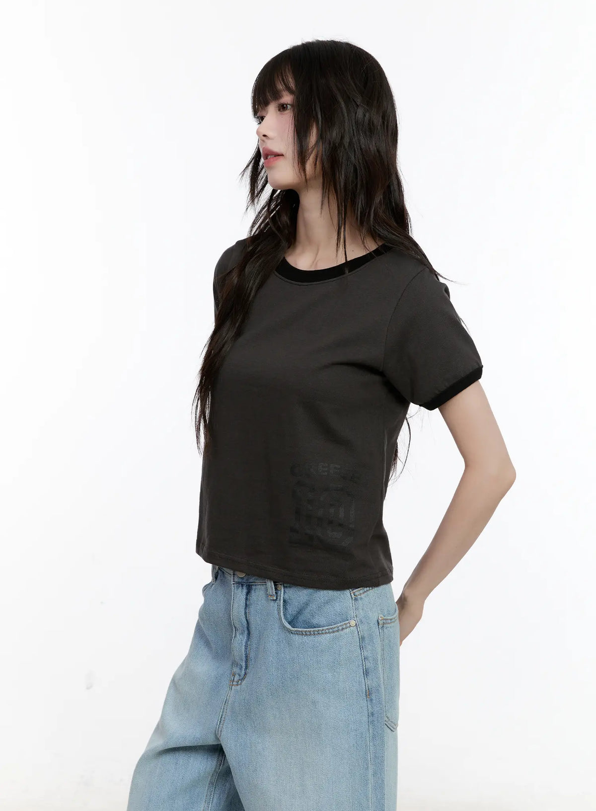 Contrast Trim Graphic Baby Tee CL507