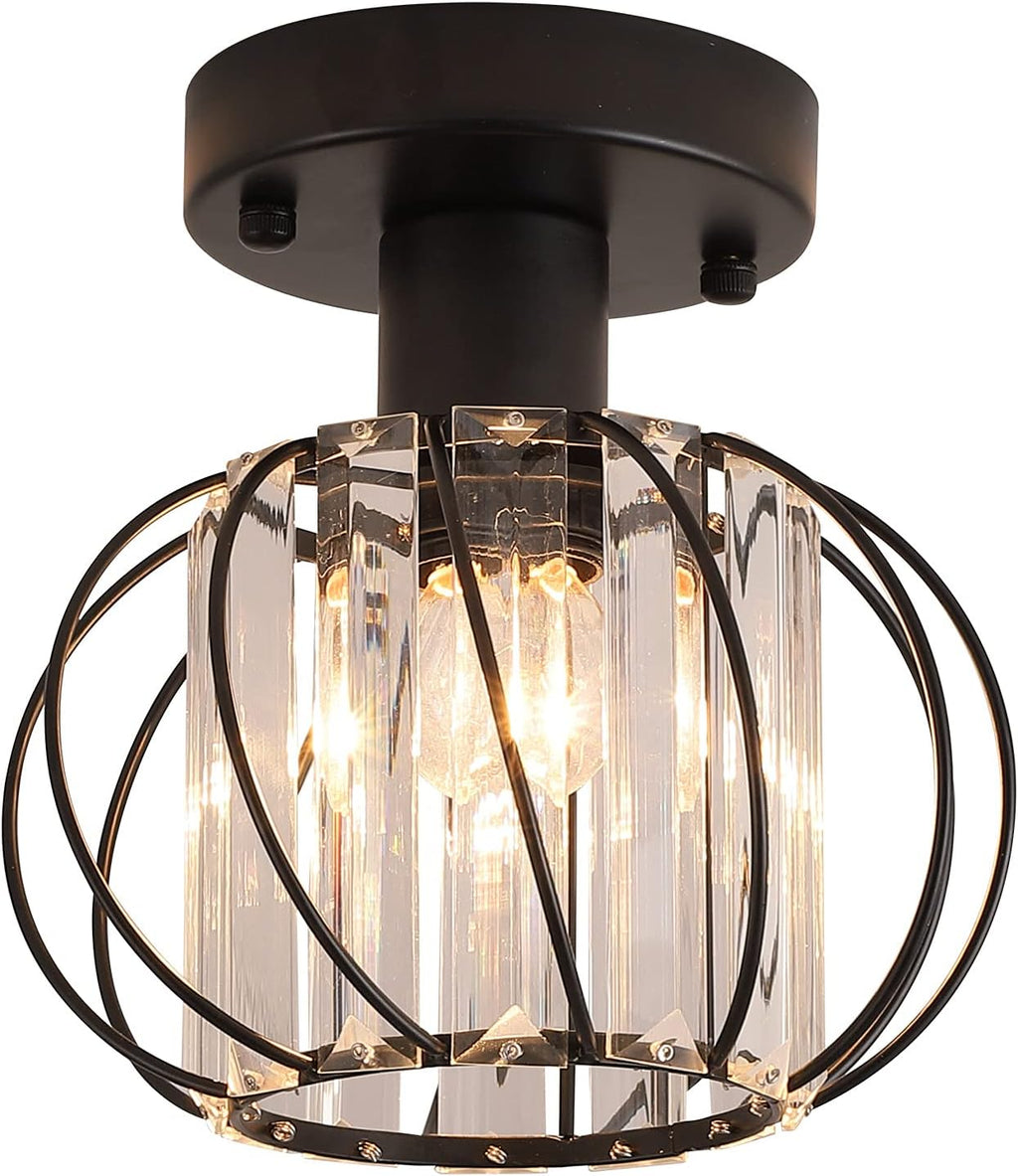 Semi Flush Mount Ceiling Light K9 Crystal Metal Cage Ceiling Lamp Fixture, E26 Y3791