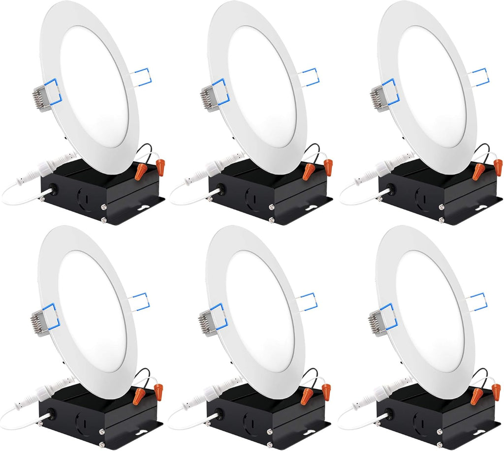 4 Inch Ultra Thin LED Recessed Ceiling Lights, 5000K Daylight, Dimmable 10W, 6 Pack O7431